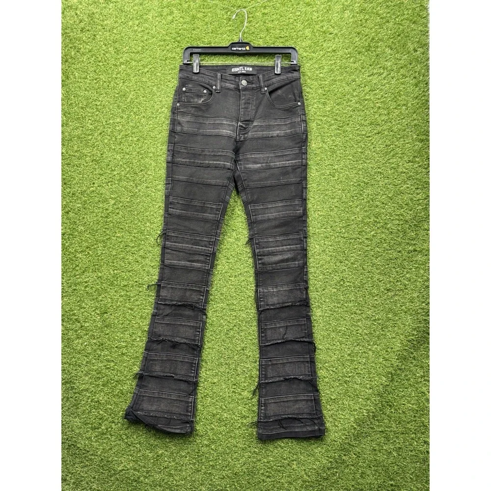 Esntls Jeans Mens 28 28x34 Black Denim Skinny Fit Slim Ripped Stacked y2k Grunge